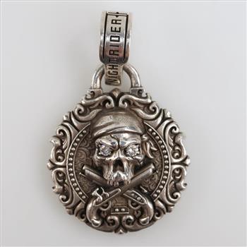 Nightrider Sterling Silver Skull Clear Stone Pendant
