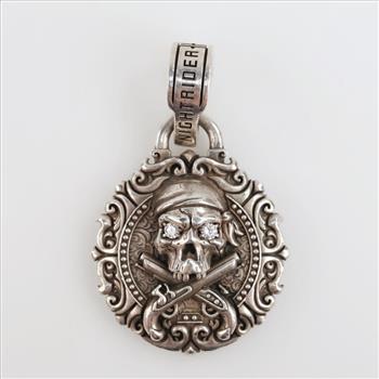 Nightrider Sterling Silver Skull Clear Stone Pendant
