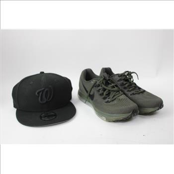 Nike Size 7.5 Running Shoes, 9FIFTY Snapback Hat, And Black Jacket, 3 Pieces