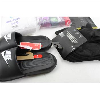 Nike Size 8 Sandals, Hanes 2XL T-Shirt 5-Pack, Under Armour Socks, And More