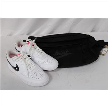 Nike Women's 6.5 Court Vision Low White Multi Swoosh Sneakers And Sling Bag