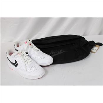 Nike Women's 6.5 Court Vision Low White Multi Swoosh Sneakers And Sling Bag