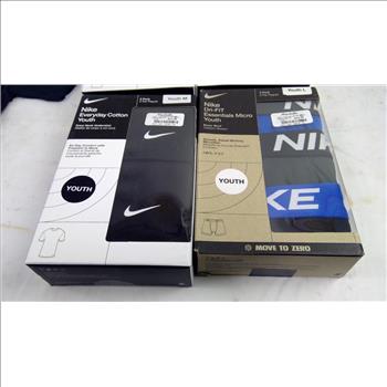 Nike Youth Medium Undershirts, T-Shirt, Large Boxer Brief, 5 Pieces