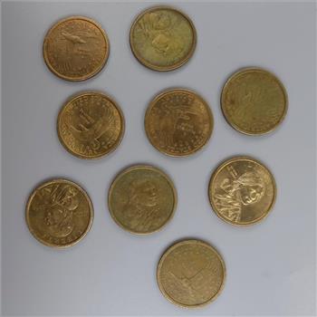 Nine US Sacagawea Dollar Coins