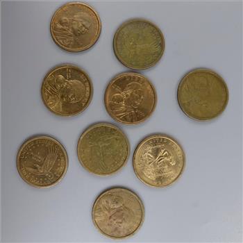 Nine US Sacagawea Dollar Coins