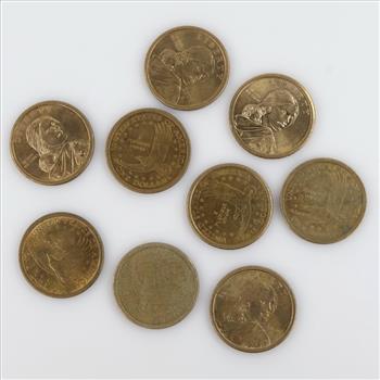 Nine US Sacagawea Dollar Coins