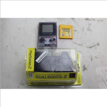 Nintendo Game Boy Color With Pokemon Yellow Game Cartridge & A Sony PS2 DualShock 2 Controller; 3 Pieces