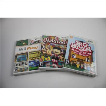 Nintendo Wii Games - Wii Play, Carnival Games, Big Brain Academy Wii Degree, 3 Pieces