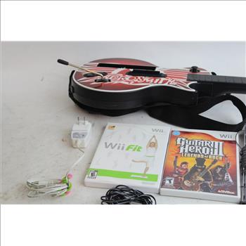 Nintendo Wii Guitar, Sensor Bar, Wiimote Controller Wii Fit, Guitar Hero III Games: 5 Items