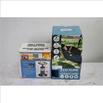 Nite Ize Rechargeable Lantern, Single Burner Stove, Evo Sling Hammock, 3 Pieces
