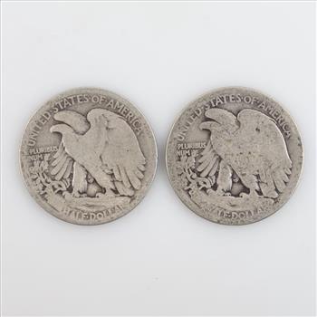 No Date US Walking Liberty Silver Half Dollars, 2 Coins