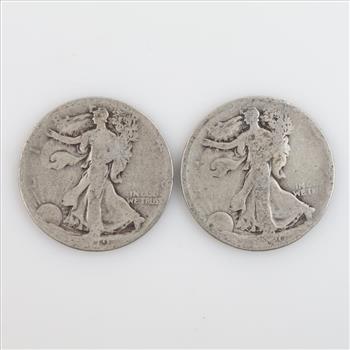 No Date US Walking Liberty Silver Half Dollars, 2 Coins