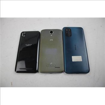 Nokia, Cloud Mobiile, & ZTE Cell Phone Lot, 3 Pieces, Sold For Parts
