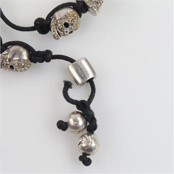 Northskull London Sterling Silver Clear Stone Skull Macrame Bracelet