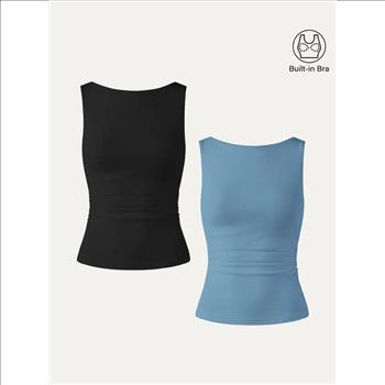 OGL Elastic Open Back Bra Tank Black & Blue 2 Pieces