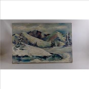 Oil Painting Of Snowy Mountain