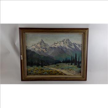 Oil Painting Of Snowy Mountian Valley