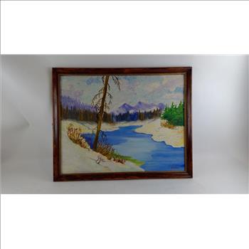 Oil Painting Of Snowy Riverbank
