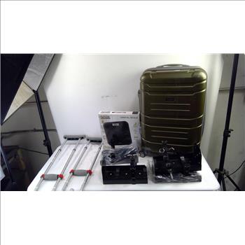 Olympia Suitcase, Digital Bathroom Scale, Crutches, And Running Board Vehicle Brackets