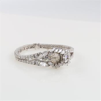 Omega 19.08cts TW Diamond Platinum Dress Watch- Evaluated By Our Certified Gemologist-AGS/GIA