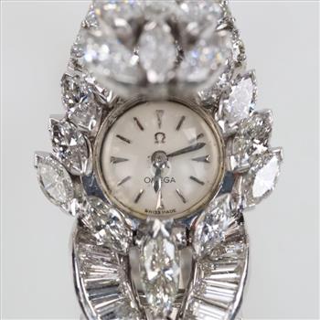 Omega 19.08cts TW Diamond Platinum Dress Watch- Evaluated By Our Certified Gemologist-AGS/GIA