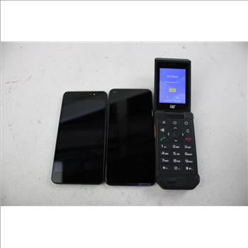 One Plus & CAT Cell Phone Lot, 3 Pieces, Sold For Parts
