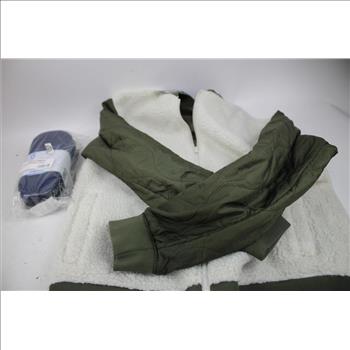 Original Use Sherpa Bomber Medium Jacket, Socks, Arizona Sneakers Size 10, 3 Pieces
