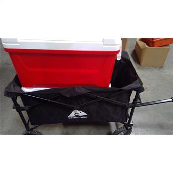 Ozark Trail Bucket Cart, Two 45 Quart Igloo Coolers Red & Turquoise 4 Pieces
