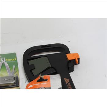 Ozark Trail Hatchet, Mossy Oak Knives, Auto Flash Light+ More 7 Pieces