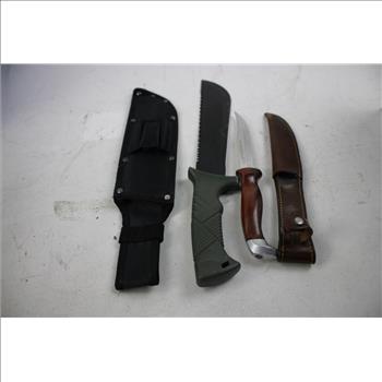 Ozark Trail Sawtooth Machete, Folding Knife, And Other Knives, 5 Pieces