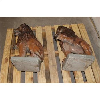 Painted Cement Lion Statues, 2 Pieces
