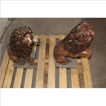 Painted Cement Lion Statues, 2 Pieces