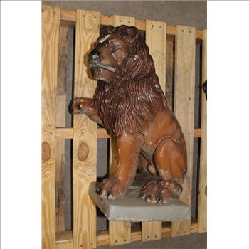 Painted Cement Lion Statues, 2 Pieces