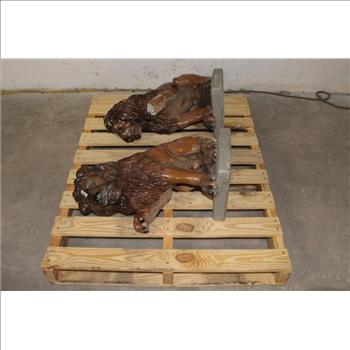 Painted Cement Lion Statues, 2 Pieces