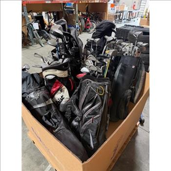 Pallet Of Golf Clubs With Bags