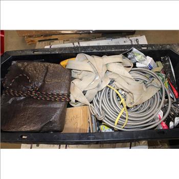 Pallet With Shingles And Red Tote, 5 Pieces