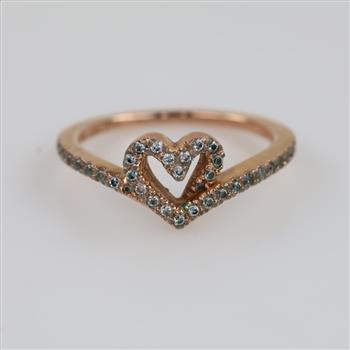 Pandora 14kt Rose Gold Plated Clear Stone Sparkling Wishbone Heart Ring