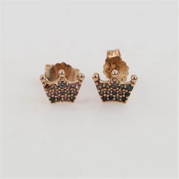 Pandora 14kt Rose GP Enchanted Crown Stud Earrings
