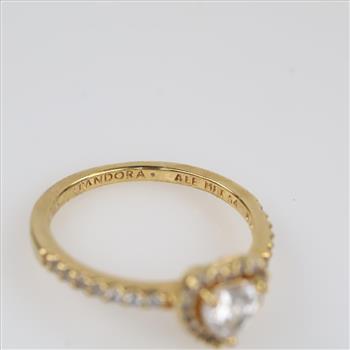 Pandora Elevated Heart Ring Silver & GP Clear Stones