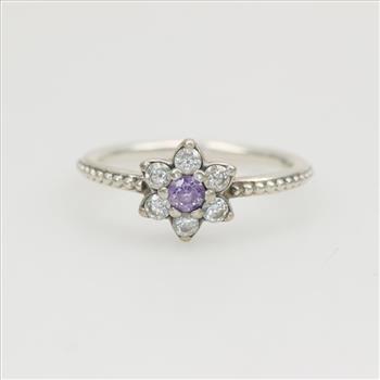 Pandora Forget Me Not Silver Ring With Purple Stone