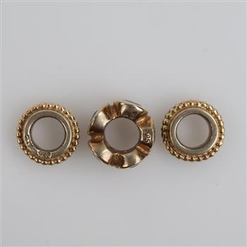 Pandora Gold Over Silver Charms, 3 Pieces