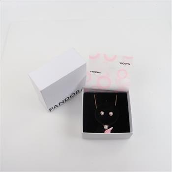 Pandora Gold Plated Sparkling Elevated Heart Necklace And Earrings Set