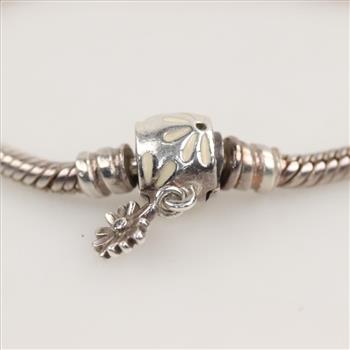 Pandora Moments Daisy Flower Clasp Snake Chain Silver Bracelet