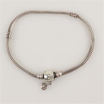 Pandora Moments Daisy Flower Clasp Snake Chain Silver Bracelet