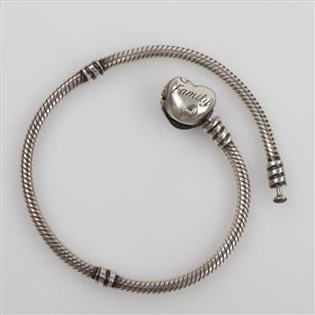 Pandora Moments Family Tree Heart Clasp Snake Chain Bracelet