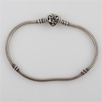 Pandora Moments Family Tree Heart Clasp Snake Chain Bracelet