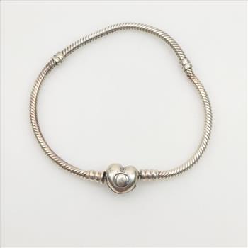 Pandora Moments Sterling Silver Heart Clasp Snake Chain Bracelet