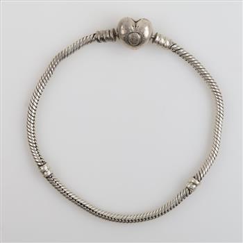Pandora Moments Sterling Silver Heart & Snake Chain Bracelet