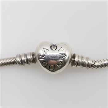 Pandora Moments Sterling Silver Heart & Snake Chain Bracelet