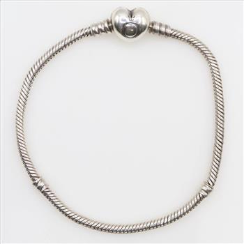 Pandora Moments Sterling Silver Heart & Snake Chain Bracelet